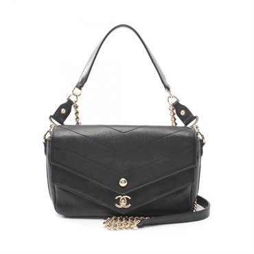 CHANEL V stitch chain crossbody Shoulder Bag A57470 Lambskin leather Black GHW