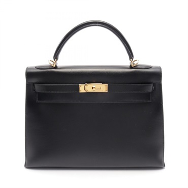 HERMES Kelly 32 Handbag Box calf leather Black Used Women GHW