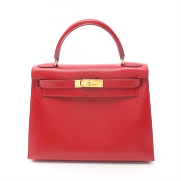 HERMES Kelly 28 Shoulder Handbag 001848CC Box calf leather Red Used Women GHW Z