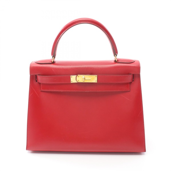 HERMES Kelly 28 Shoulder Handbag 001848CC Box calf leather Red Used Women GHW Z