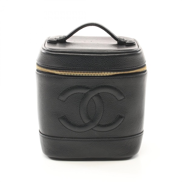 CHANEL COCO Mark Hand vanity bag A01998 leather Black Used GHW