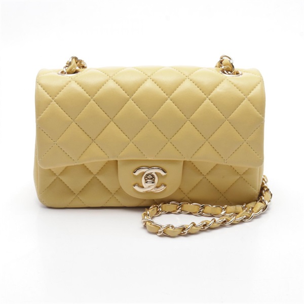 CHANEL Mini Matelasse 20 chain crossbody Shoulder Bag A01163 leather Yellow GHW