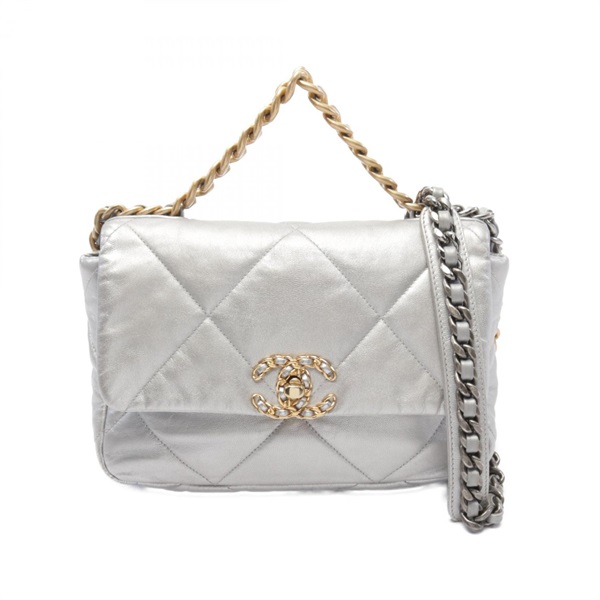 CHANEL 19 dix-neuf Matelasse chain crossbody Shoulder Bag AS1160 leather Silver