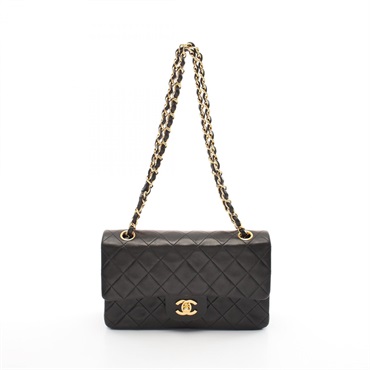 CHANEL Matelasse W flap chain Shoulder Bag A01113 Lambskin Black Used GHW