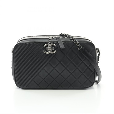 CHANEL Cocoboy Camera Shoulder crossbody Bag leather Black Used SHW