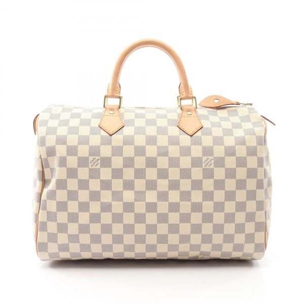 LOUIS VUITTON Speedy 35 Handbag N41535 Damier Azur canvas leather White Used LV