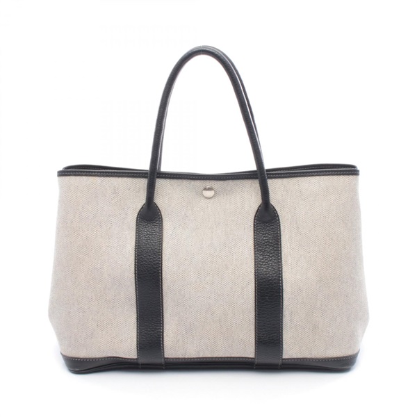 HERMES Garden Party PM Tote Handbag Negonda leather Toile H canvas Ecru Used G