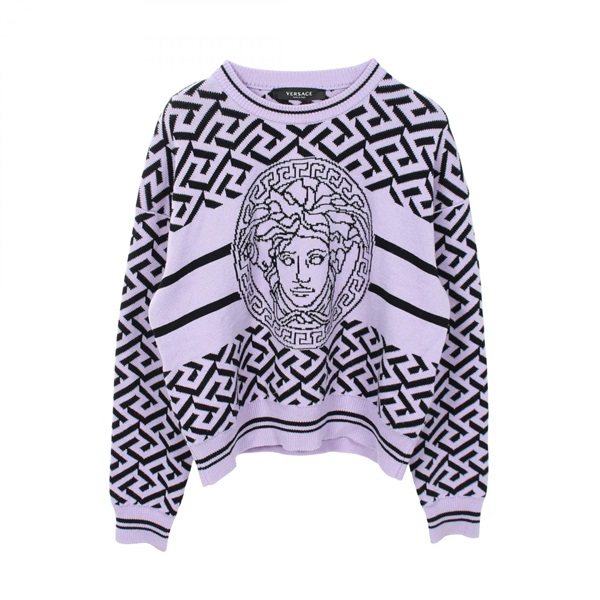 VERSACE Medusa knit Sweater Pullover wool cotton Purple Black #40 Used Women