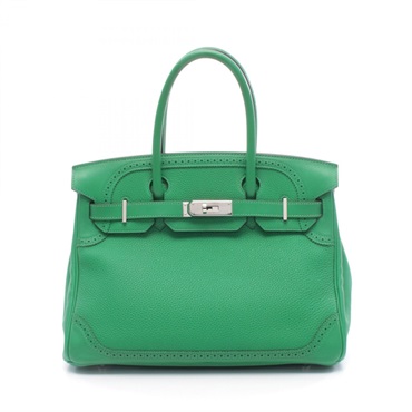 HERMES Birkin 30 Ghillies Handbag Togo Swift leather Green Bamboo Used SHW T