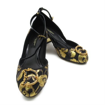 DOLCE 
GABBANA Heels pumps canvas Black Gold Used Women #35 1/2