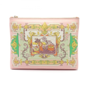 ETRO business clutch bag PVC coated canvas Pink Green Mulch color Used Women