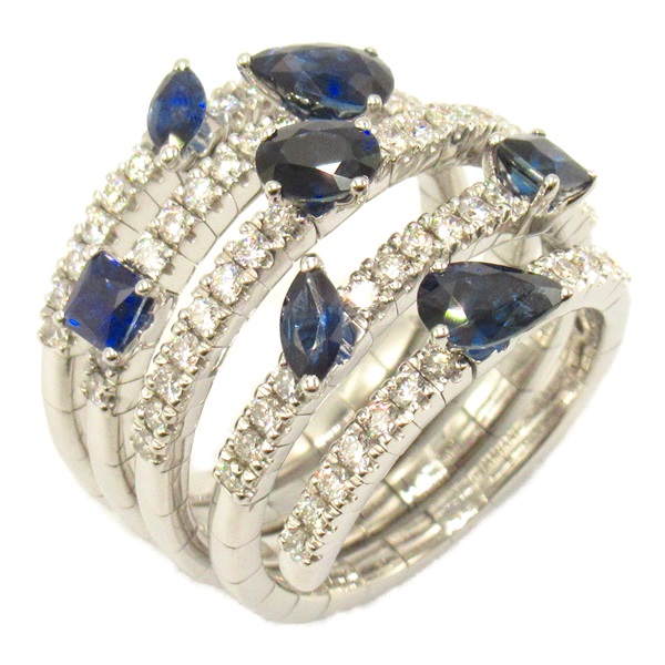 Damiani Sapphire Ring K18 WG White Gold Diamond Blue Clear Used US size #8