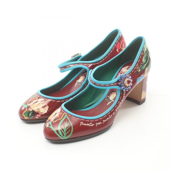 DOLCE 
GABBANA pumps Heels leather Bordeaux Blue Multicolor Used Women #39