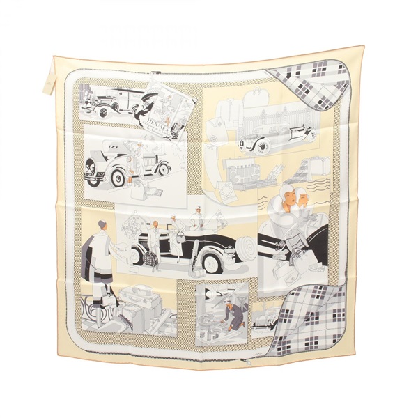 HERMES Carre70 CONFORT EN AUTOMOBILE Scarf silk Beige White Gray Used Women