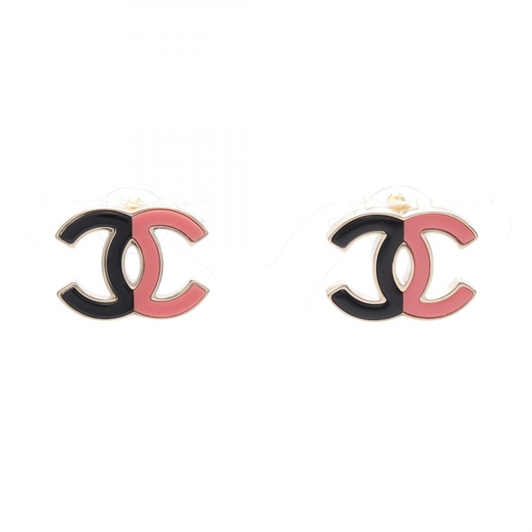 CHANEL COCO Mark Pierced earrings GHW Metal Black Pink Used CC