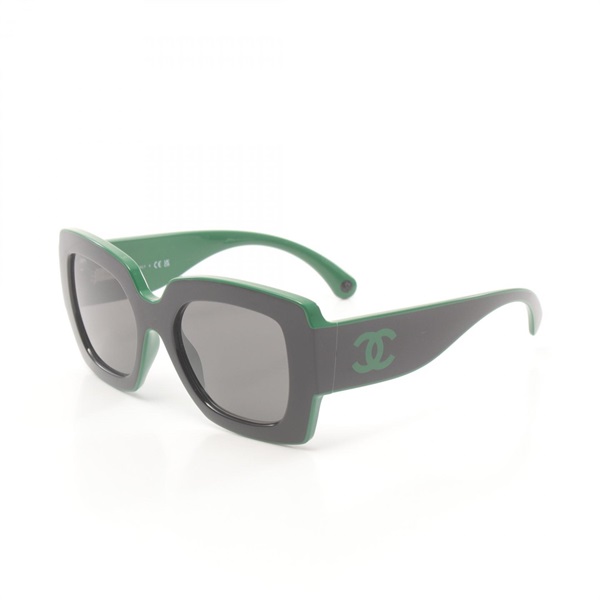 CHANEL CC sunglasses Plastic Black Green Used Women Coco