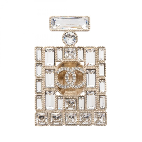 CHANEL COCO Mark Brooch B24C Metal GHW Rhinestone Clear Used Women CC