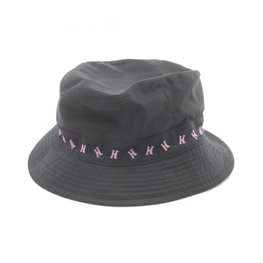 HERMES H embroidery hats Nylon Black Pink Used Women #58