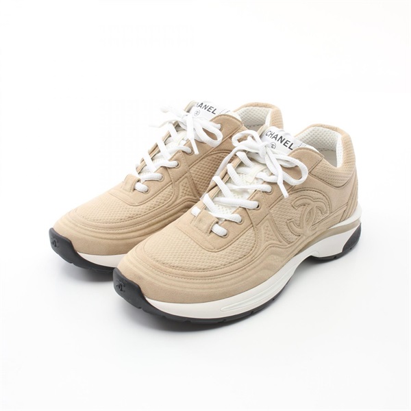 CHANEL COCO Mark sneakers G45077 Suede Fabric Beige Used Women CC #40