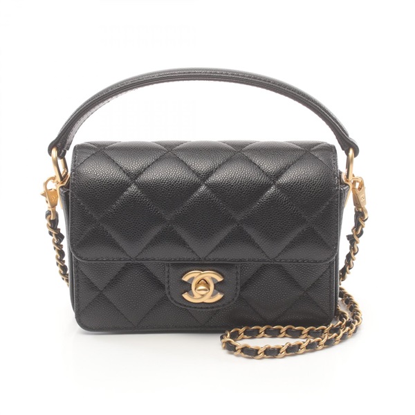 CHANEL top handle mini flap Hand bag AS5164 Calfskin Grained Shiny Black Used CC