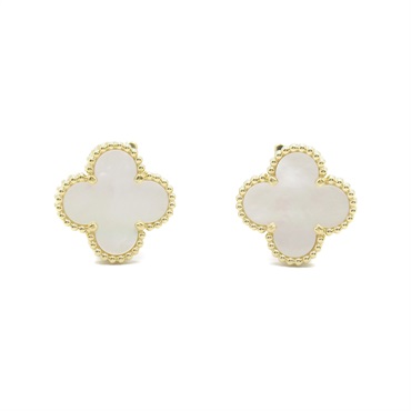 Van Cleef 
Arpels Vintage Alhambra Earrings K18 YG Gold Mother of pearl White