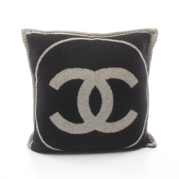 CHANEL COCO Mark cushion wool cashmere Black Gray Used unisex CC