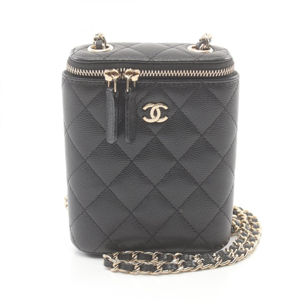 CHANEL Matelasse chain Shoulder crossbody vanity Bag Grained Calf Black Used GHW