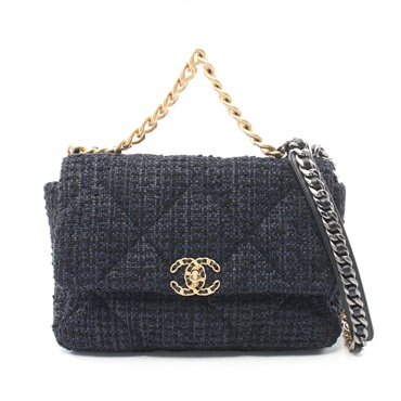 CHANEL CHANEL19 Matelasse 2way chain Shoulder crossbody Bag Fabric Navy Black