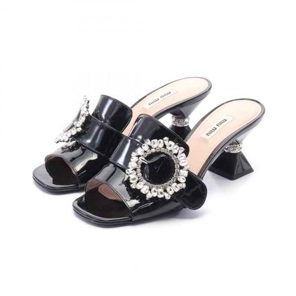 Miu Miu Mule #37.5 shoes heels sandals rhinestones Patent leather Black Used