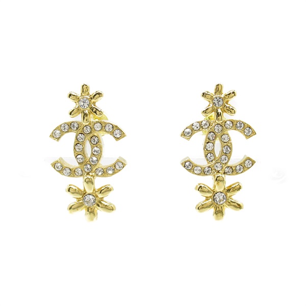 CHANEL COCO Mark Pierced earrings Gold Plated Stone Used women CC