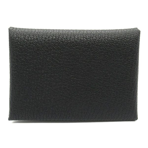 HERMES Calvi duo Card Case holder W Chevre leather Black Used SHW