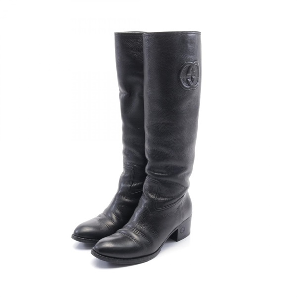 GUCCI Interlocking G long boots #37 shoes 246659 leather Black Used