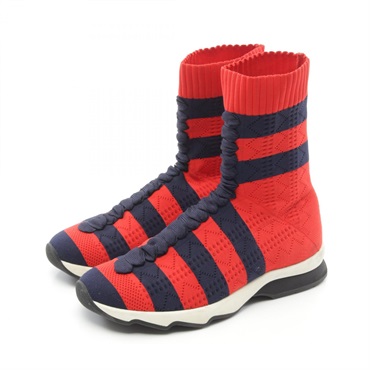 FENDI Socks sneakers shoes #37 short boots IBO20 Fabric Red Navy Used