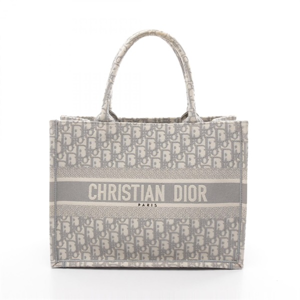 Christian Dior BOOK TOTE Medium Oblique Bag M canvas jacquard Gray White Used