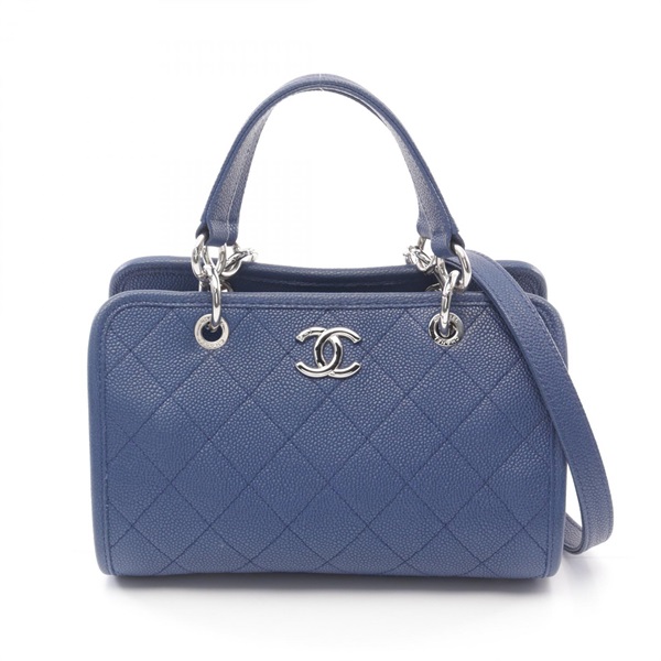 CHANEL Matelasse 2way Hand shoulder crossbody bag Grained Calf Blue Used SHW