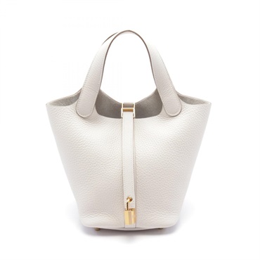 HERMES Picotin Lock PM Gris pale Handbag 056289CC Taurillon Clemence White Used