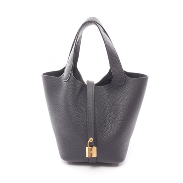 HERMES Picotin Lock PM Tote Bucket Handbag Clemence leather Navy Caban GHW K
