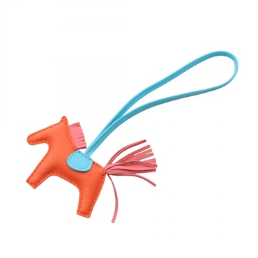 HERMES Rodeo PM Bag Charm Agneau milo leather Rose azalee Orange poppy Used A