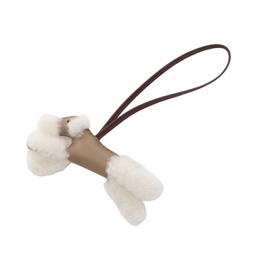 HERMES Buddy Bag Charm Agneau milo leather Mouton Brown Gray Chocolat Trench K