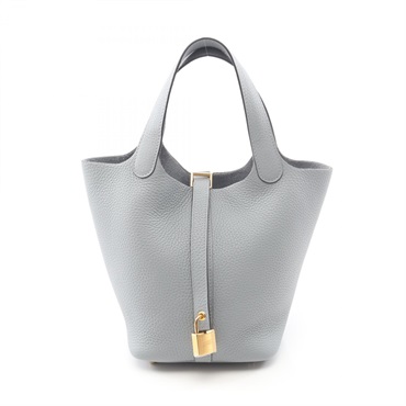 HERMES Picotin Lock PM Tote Handbag Clemence leather Gray Gris Pantin GHW K