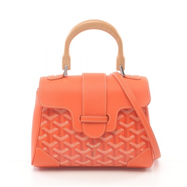 GOYARD Saigon Mini Shoulder Hand bag leather PVC coated canvas Orange Used Women