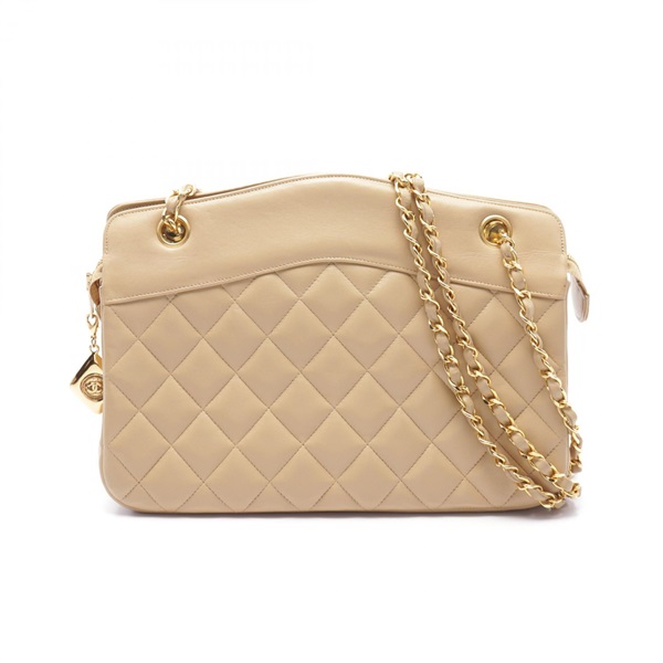 CHANEL Matelasse chain crossbody Shoulder Bag Lambskin Beige Used GHW