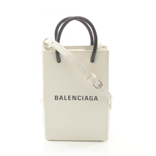 BALENCIAGA Shopping Phone Holder Shoulder Bag 2way 593826 leather White Used