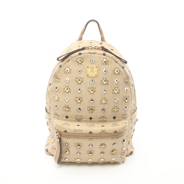 MCM Visetos Rucksack Backpack MMK3AV PVC coated canvas leather Beige Used Women