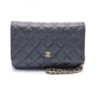 CHANEL CC Matelasse Shoulder Bag AP0250 Caviar skin Blue Pink Used Women Coco