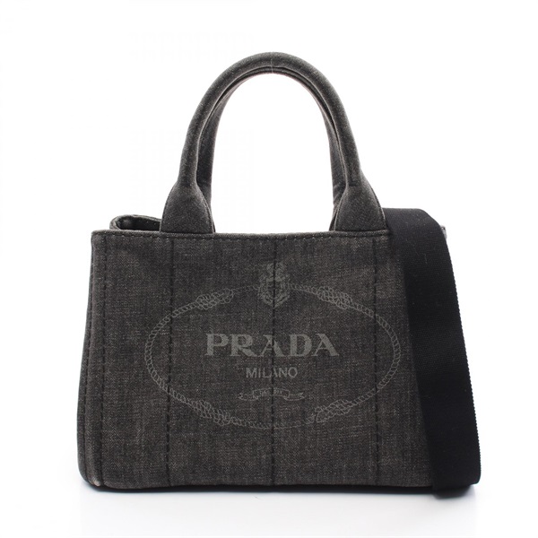 PRADA CANAPA Canapa Shoulder Tote Hand Bag 1BG439 denim Black Used Women