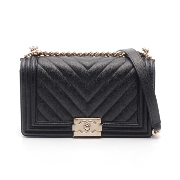 CHANEL Boy Chanel Chevron V Stitch chain Shoulder Bag A67086 leather Black GHW