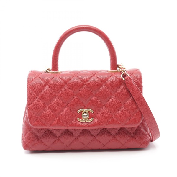 CHANEL Coco Handle Flap Matelasse Hand bag A92990 Grained Calf Red Used GHW