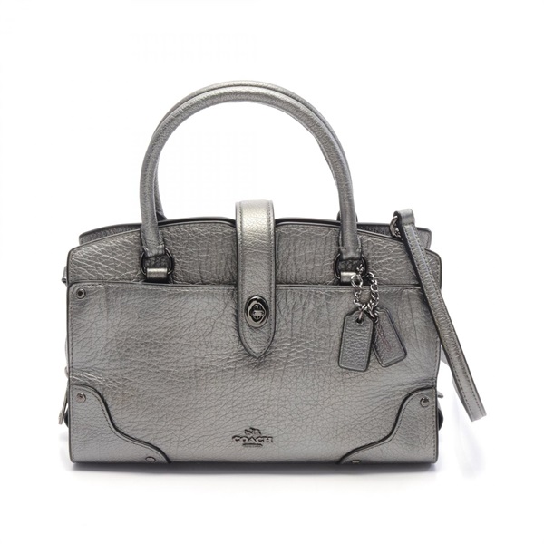 COACH Mercer Satchel 24 2way shoulder Handbag 37779 leather Silver Used Women