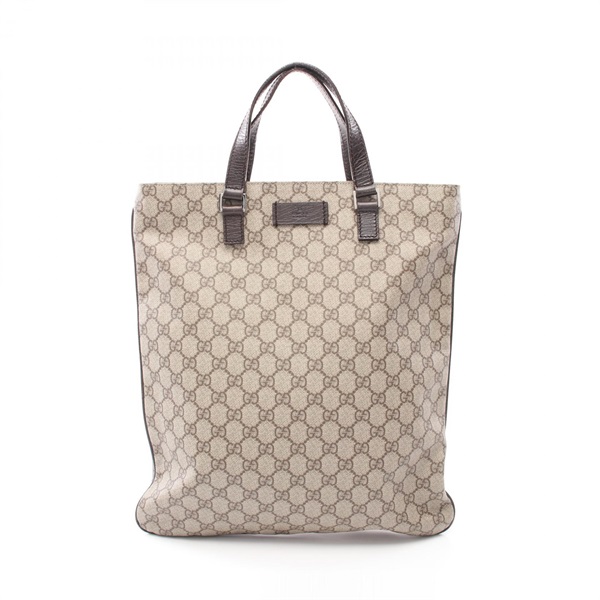 GUCCI GG Supreme Tote Bag 131258 canvas leather Beige Brown Used Women